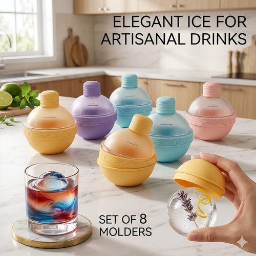 10-Piece Round Ice Ball Mold Set – 2.5-Inch Large Sphere Silicone Ice Trays for Whiskey, Cocktails & Home Bar