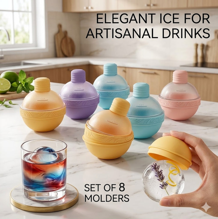10-Piece Round Ice Ball Mold Set – 2.5-Inch Large Sphere Silicone Ice Trays for Whiskey, Cocktails & Home Bar