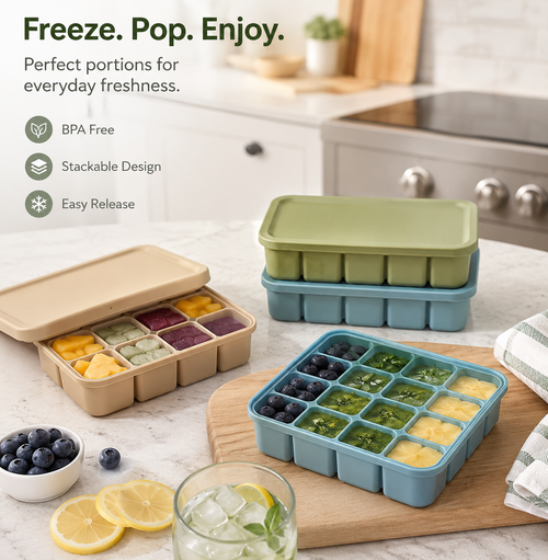 Large 12-Cube Silicone Ice Tray with Lid – Flexible Freezer Mold for Whiskey, Broth, and Meal Prep – Reusable, Dishwasher & Oven Safe
