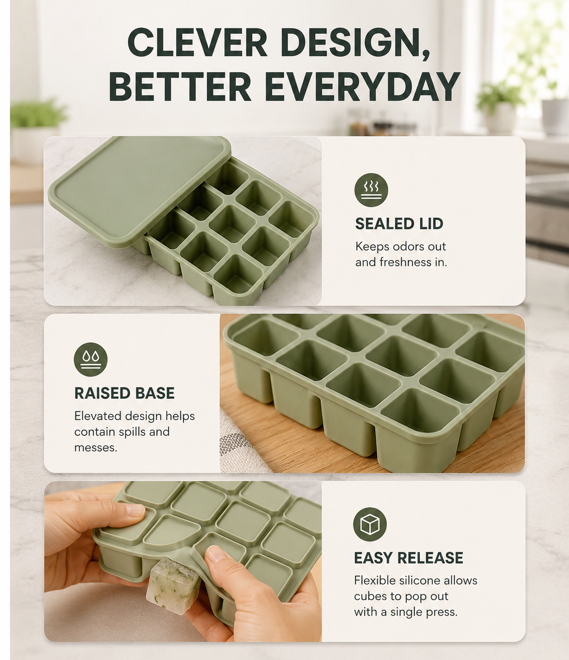 Large 12-Cube Silicone Ice Tray with Lid – Flexible Freezer Mold for Whiskey, Broth, and Meal Prep – Reusable, Dishwasher & Oven Safe