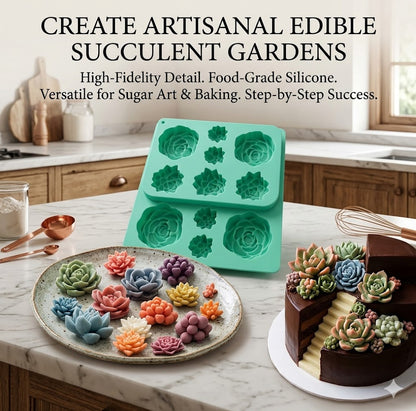 Flexible Succulent Shape Silicone Tray – Food-Grade Mold for DIY Candy, Fondant Cake Decorations & Chocolate Making