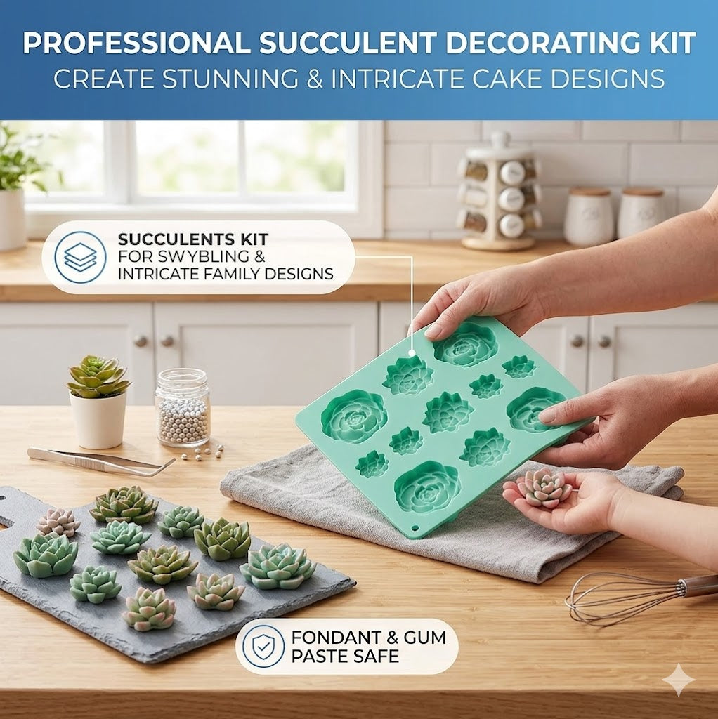 Flexible Succulent Shape Silicone Tray – Food-Grade Mold for DIY Candy, Fondant Cake Decorations & Chocolate Making