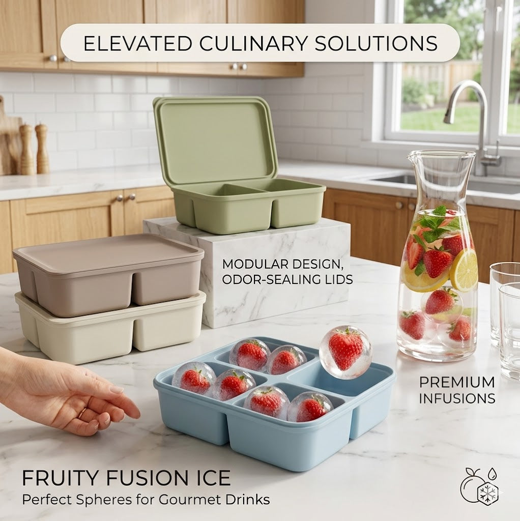 Reusable 4-Cube Large Silicone Ice Tray with Lid – Easy-Release Freezer Mold for Cocktails, Broth & Kitchen Organization