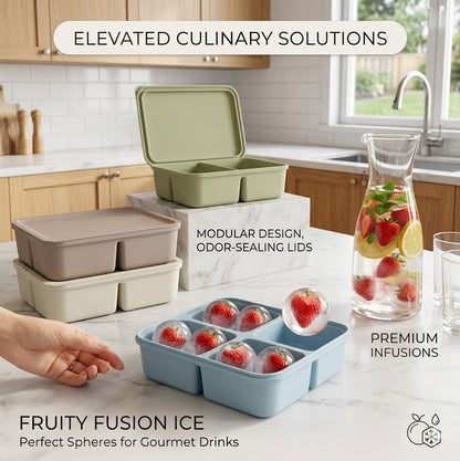 Reusable 4-Cube Large Silicone Ice Tray with Lid – Easy-Release Freezer Mold for Cocktails, Broth & Kitchen Organization