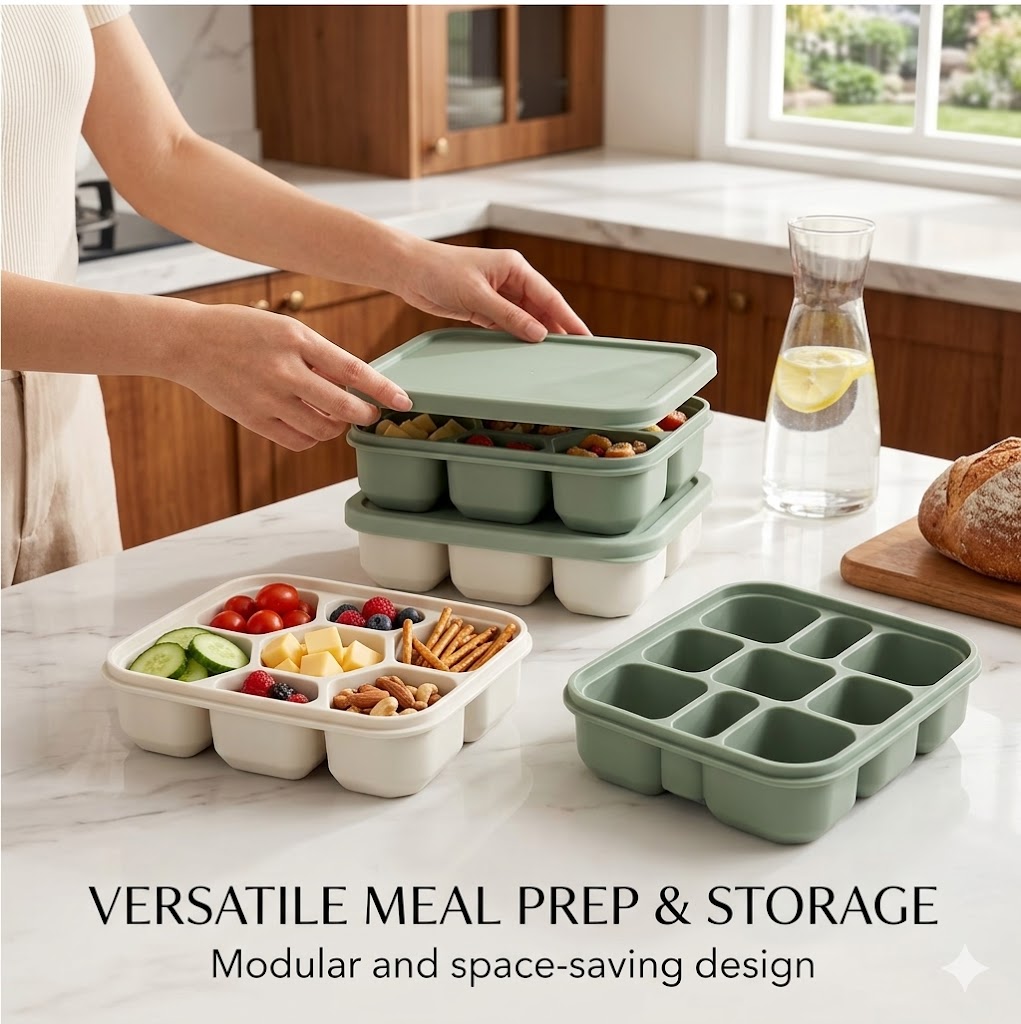 Reusable 4-Cube Large Silicone Ice Tray with Lid – Easy-Release Freezer Mold for Cocktails, Broth & Kitchen Organization